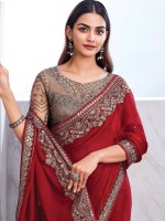 Dark Red Chiffon Silk Saree